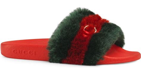 red gucci slides with fur|best deals on Gucci slides.